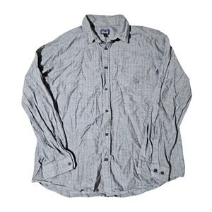 Patagonia Bluffside Button Up Shirt Geometric Pattern Long Sleeve Mens XL Silver